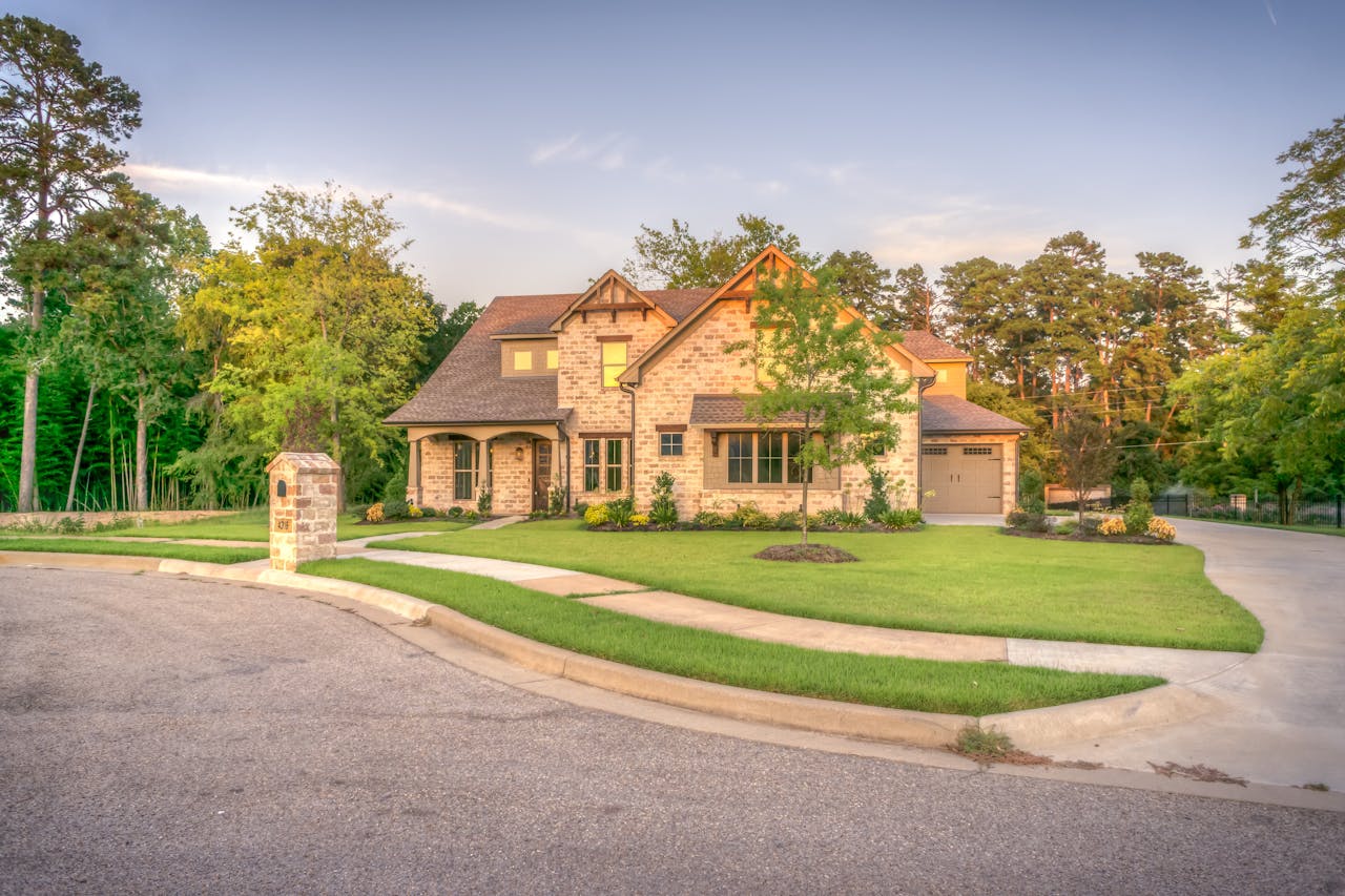 Wide street view of a residential home